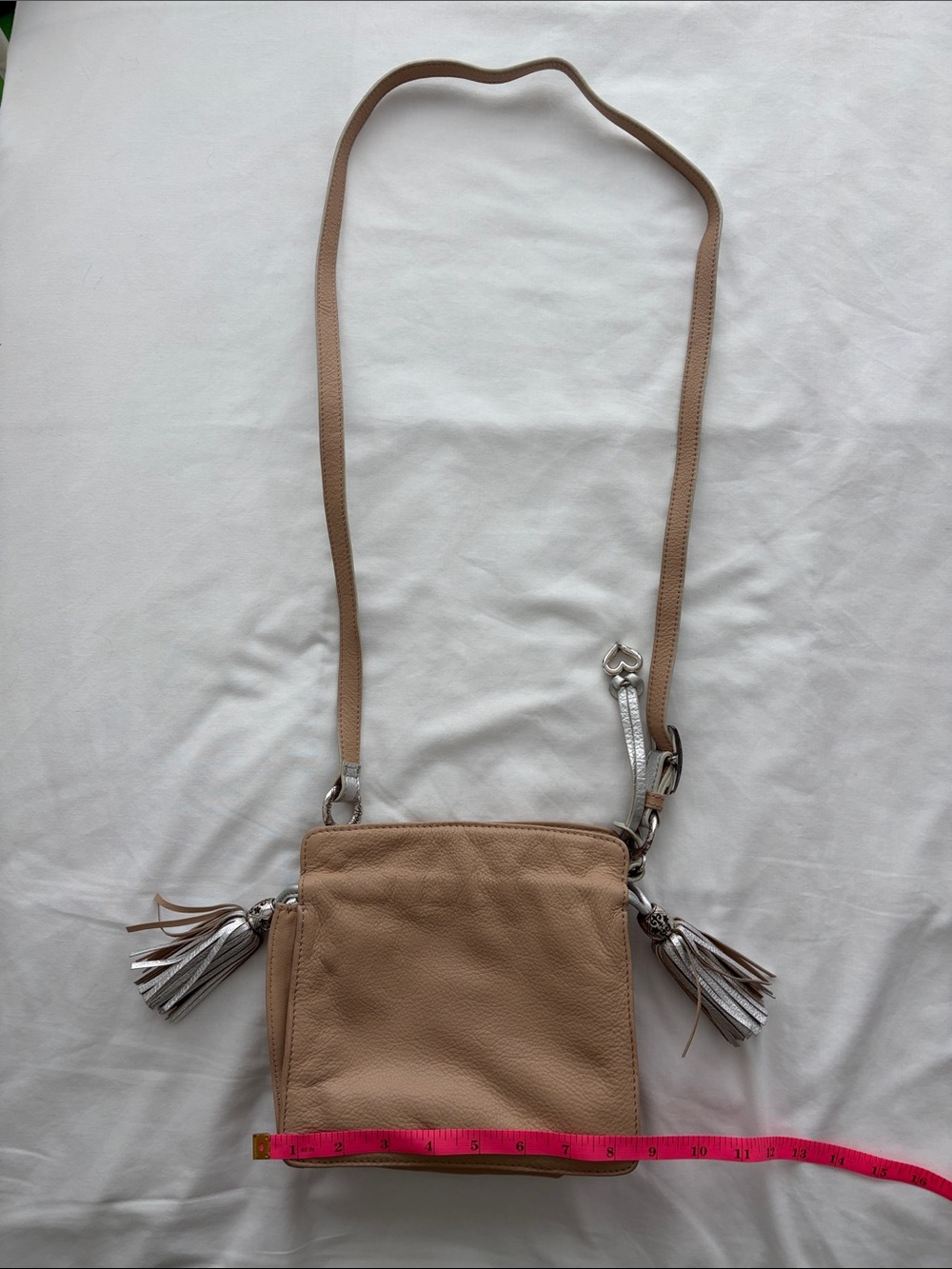 Brighton Etta Tan Leather Crossbody with Silver Tassel Accents